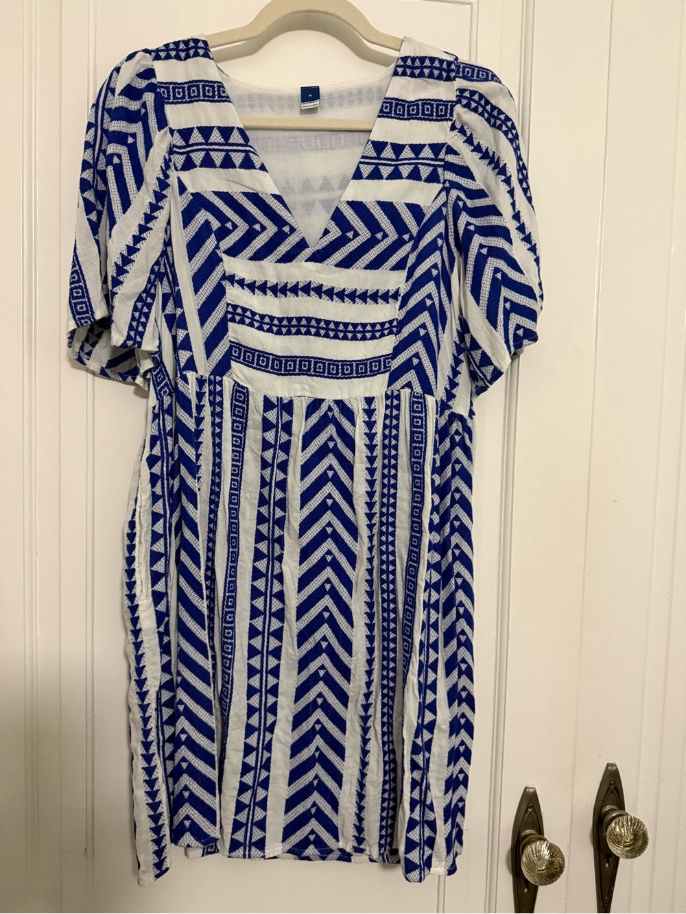 Old Navy Blue & White Geometric Midi Dress